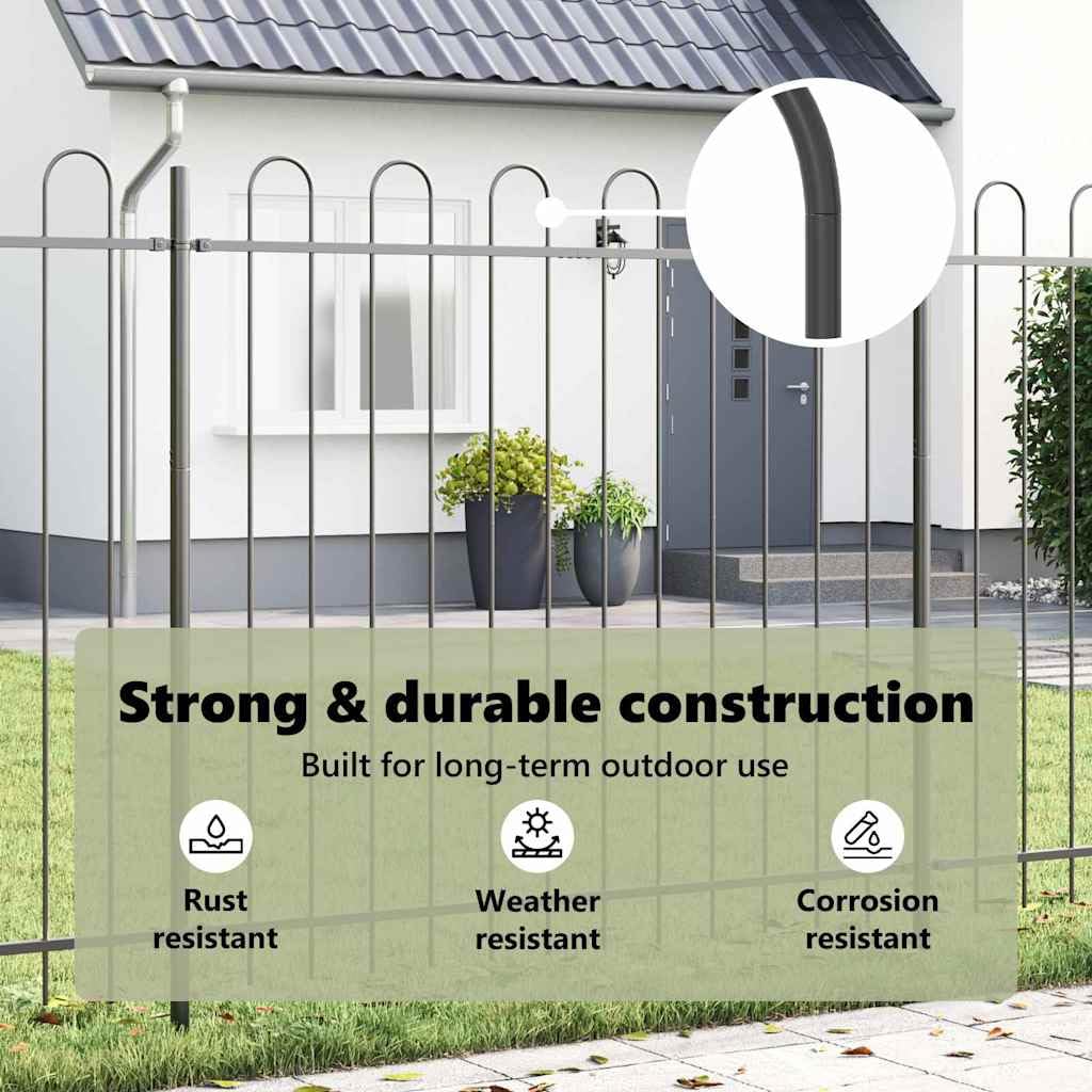 vidaXL Recinzione da Giardino Grigia a Punta Rotonda - 8.5m di Lunghezza e 1.5m di Altezza. Barriera Zincata Perfetta per Giardini, Cortili e Aiuole. Recinzione Moderna per Esterni, Ideale per Terra