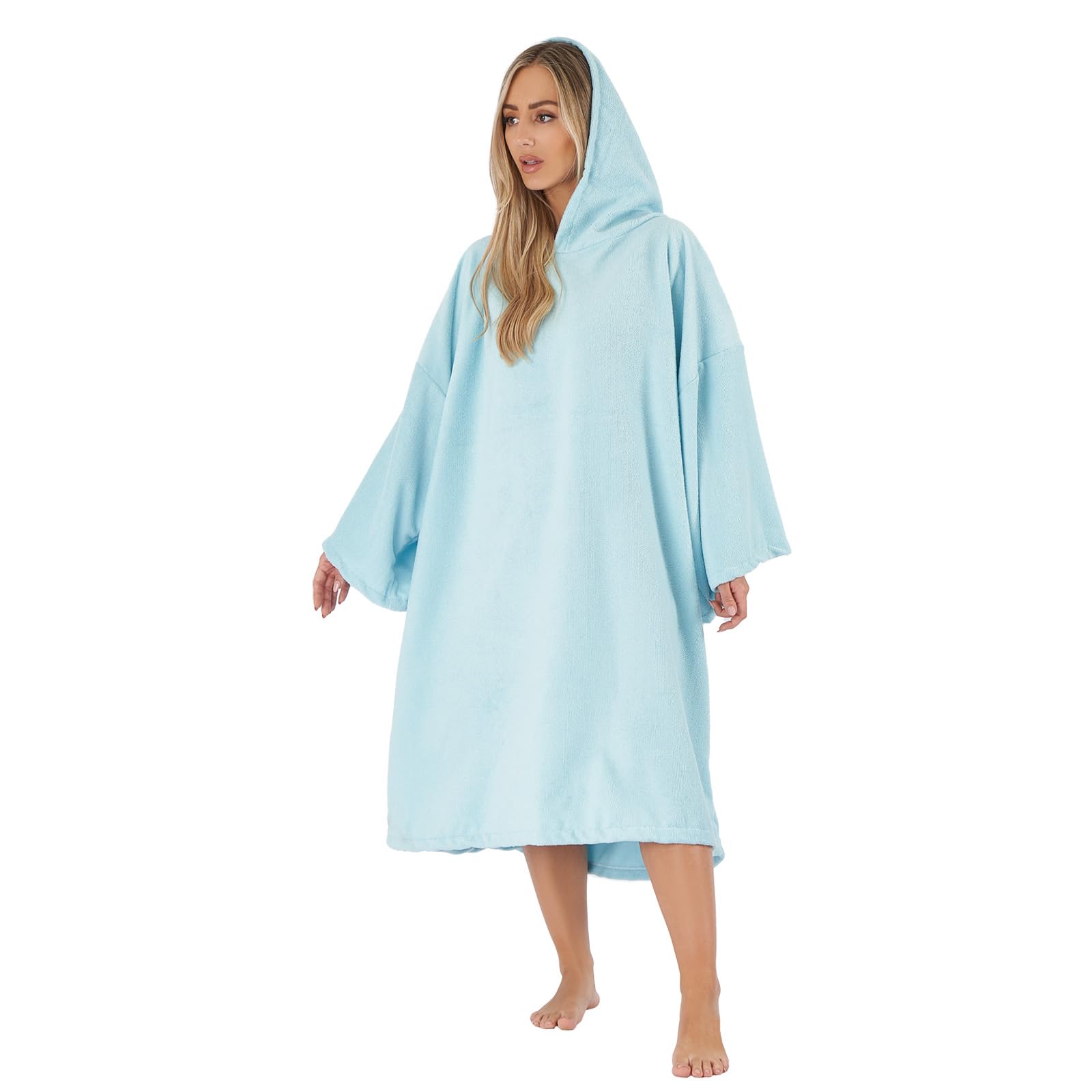 OHS Towel Poncho Adult Hooded Large Bath Swim Surf Beach Absorbent Dry Microfiber Changing Robe for Men Boys Quick Dry, Sky Blue