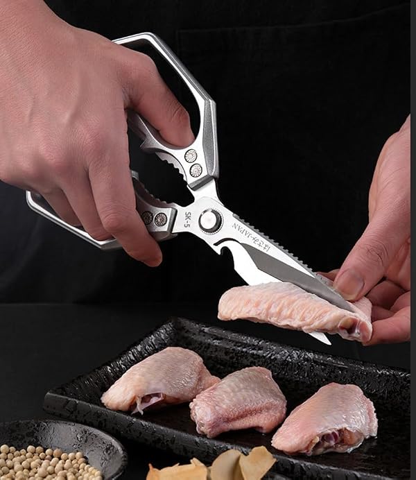 Kitchen Scissor, Heavy Duty Kitchen Shears Stainless Steel Food Scissor Sharp Cooking Scissors for Meat Chicken Fish Nut Vegetable Herb, Bottle Opener (White) by Jasni - Image 2