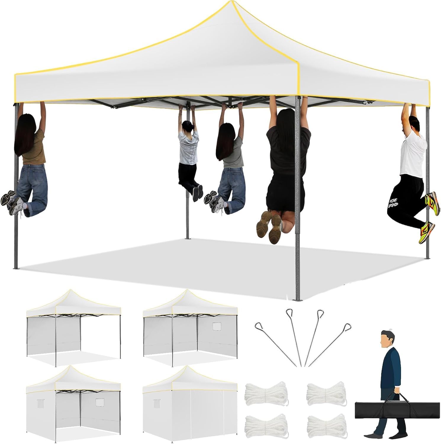 cobizi 10x10 heavy duty pop up canopy tent with 4 removable sidewalls, ez pop up canopy with portable bag, commercial gazebo waterproof sunshade for all weather party camp stall patio