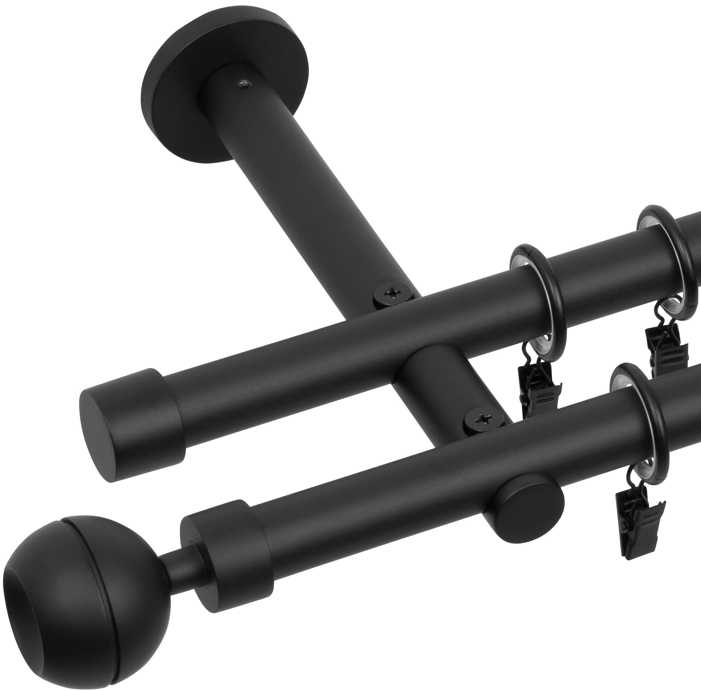 RENA Gardinenstange Vorhangstange 2-läufig - 19 mm - aus Metall - Lautlose Rollen - Komplettset - Schwarz Matt 340cm |Optic