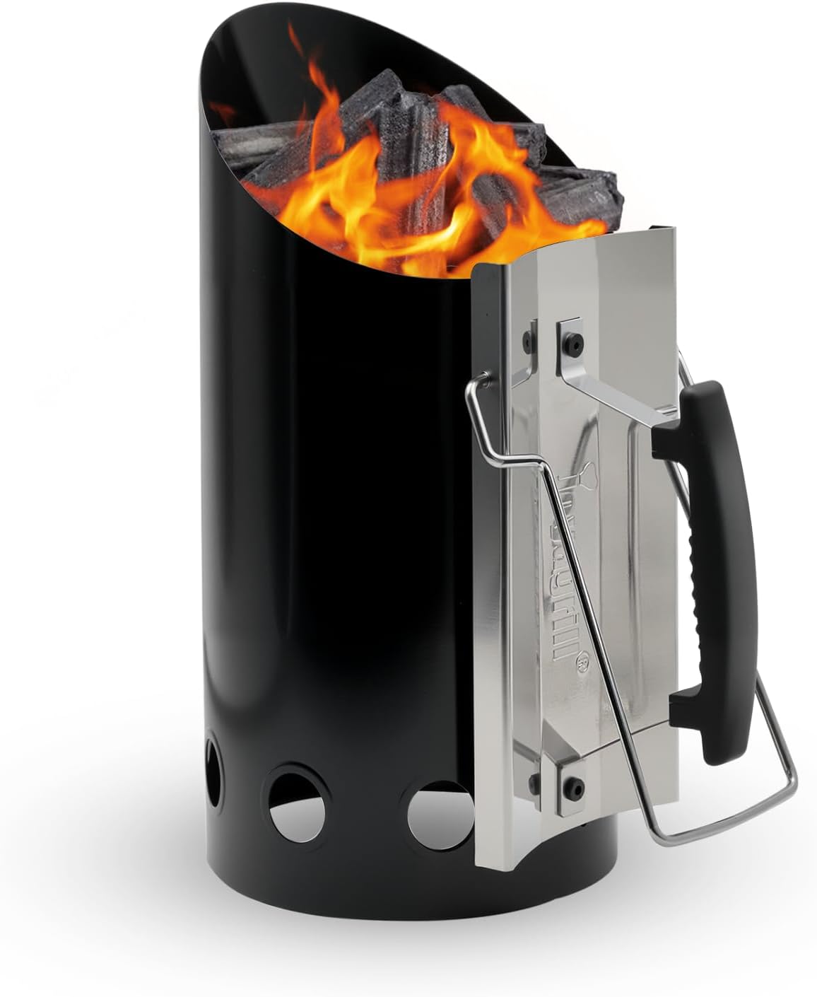 Enamel Charcoal Starter XXL D7.5X14.5 H Larger Capacity Chimney Starter Electroplated Handle,Tilted Grip Design Easy Pouring Grill Chimney Outdoor Cooking for BBQ, Grills, Fire Pits, Black
