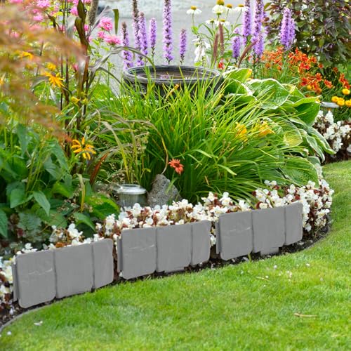 10 Stücke Rasenkante Stein Beeteinfassung 25x23cm Rasenkante Kunststoff Steinoptik Beetumrandungen für den Garten