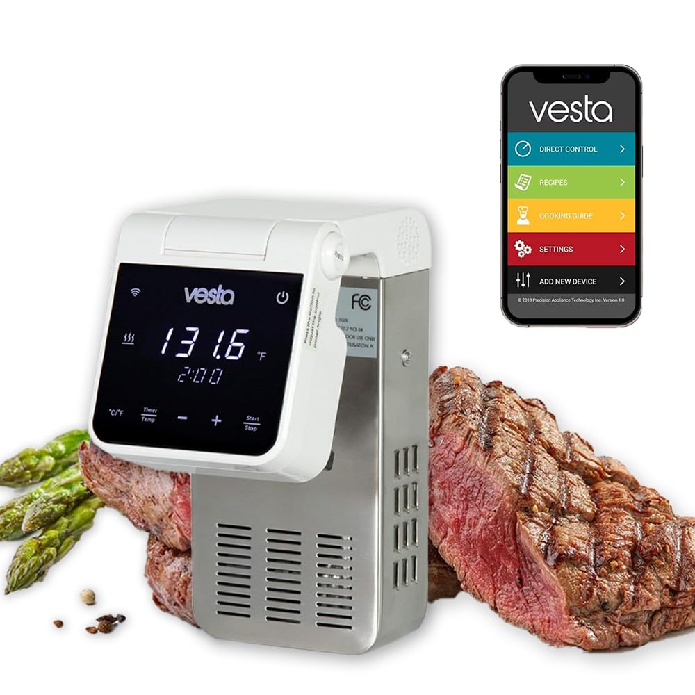 Vesta Precision Termocircolatore Cucina Bassa Temperatura SV81 Imersa Elite 1500W con Applicazione Controllo Wi-Fi | Immersione impermeabile IPX7 | Temperatura di lavoro 20°C - 95°C | Colore bianco