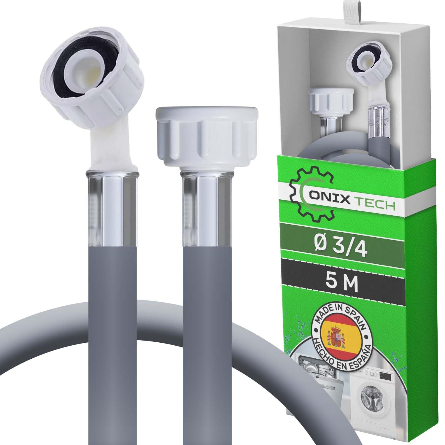 Zulaufschlauch Waschmaschine und Geschirrspüler 5m mit Ventilen Ø 3/4 Zoll Druck von 20 bis 60 Bar Temperaturen bis 25°C - MADE IN ITALY - Garantie 5 Jahre - ONIX TECH