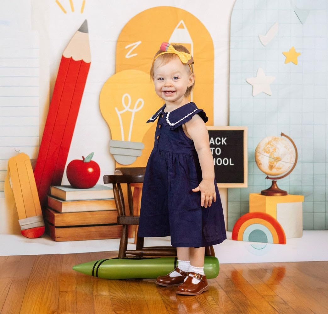 Kate Back to School Photo Backdrops Pencils Backpack Backdrop Colorful Crayons Background, 7x5ft
