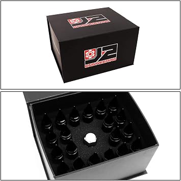 J2 Engineering 7075-T6 Aluminum M12 x 1.25 20Pcs 75mm Tall Spiky Cap Lug Nut w/Adapter Black