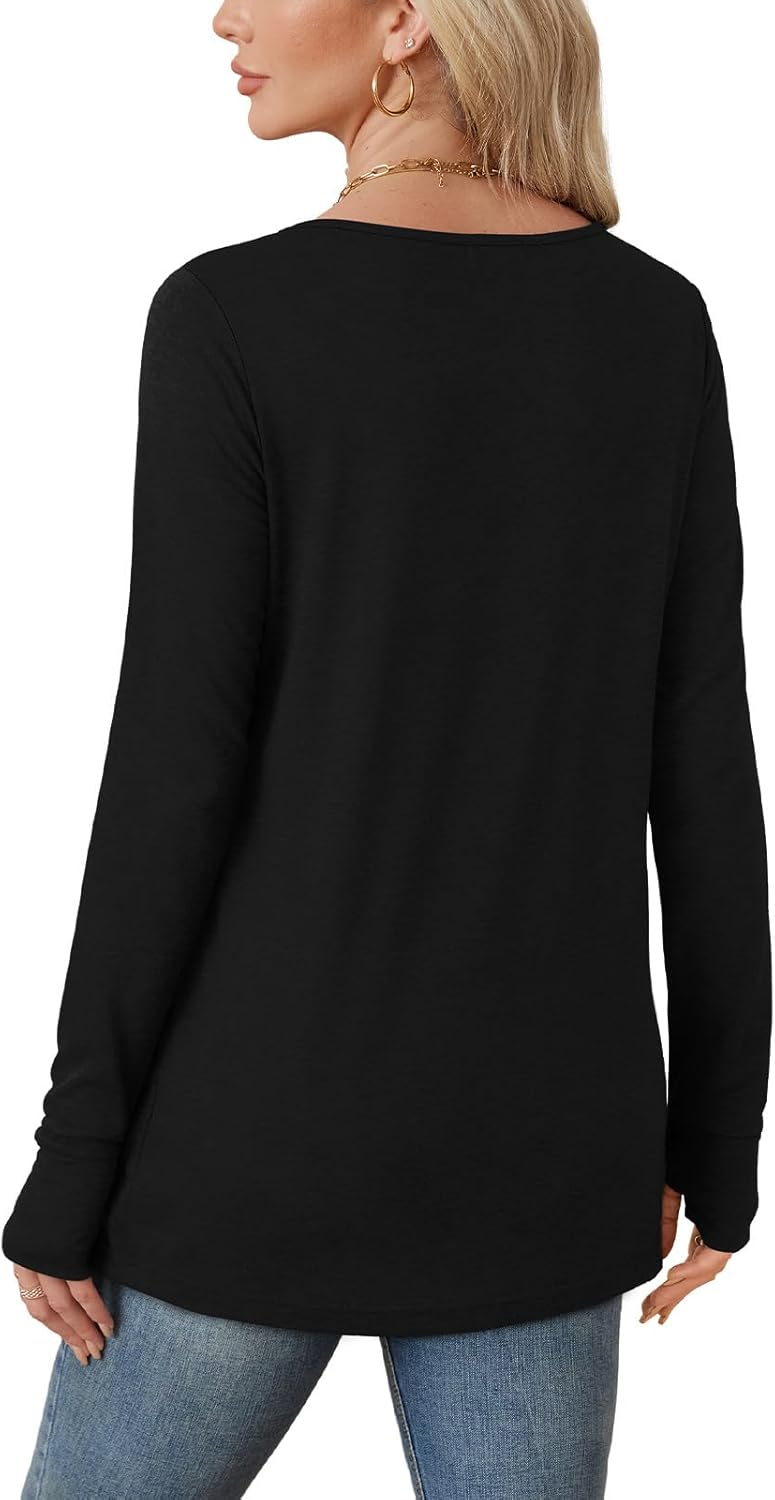 OFEEFAN Long Sleeve Shirts for Women Tunic Tops Thumb Hole Oversized Tshirts Fall Outfits - Image 4