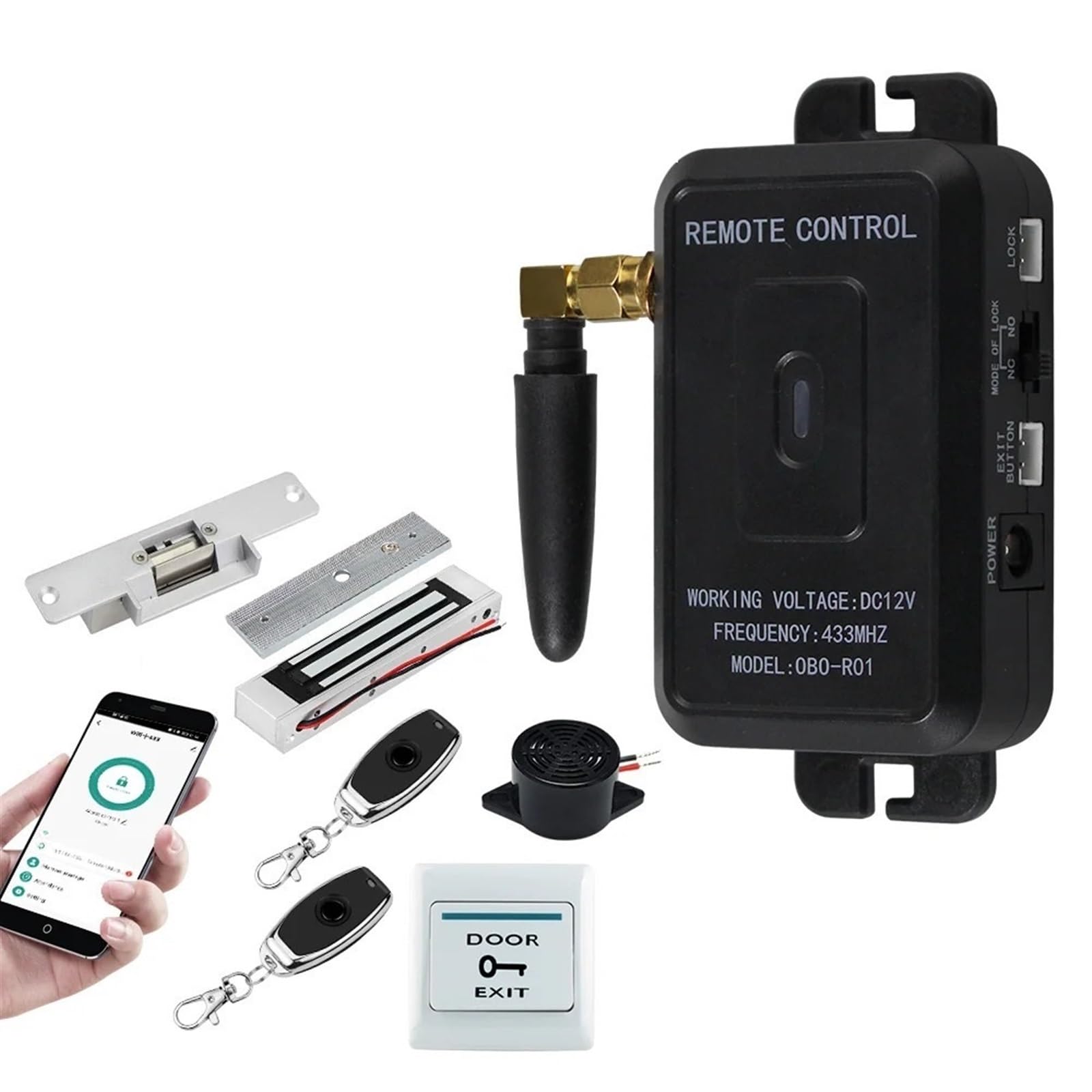 Kit de de Control de Acceso a Puerta, abridor de Puerta de desbloqueo Remoto inalámbrico, cerraduras magnéticas eléctricas for el hogar de 180KG(Kit9 (180KG Lock ZL))
