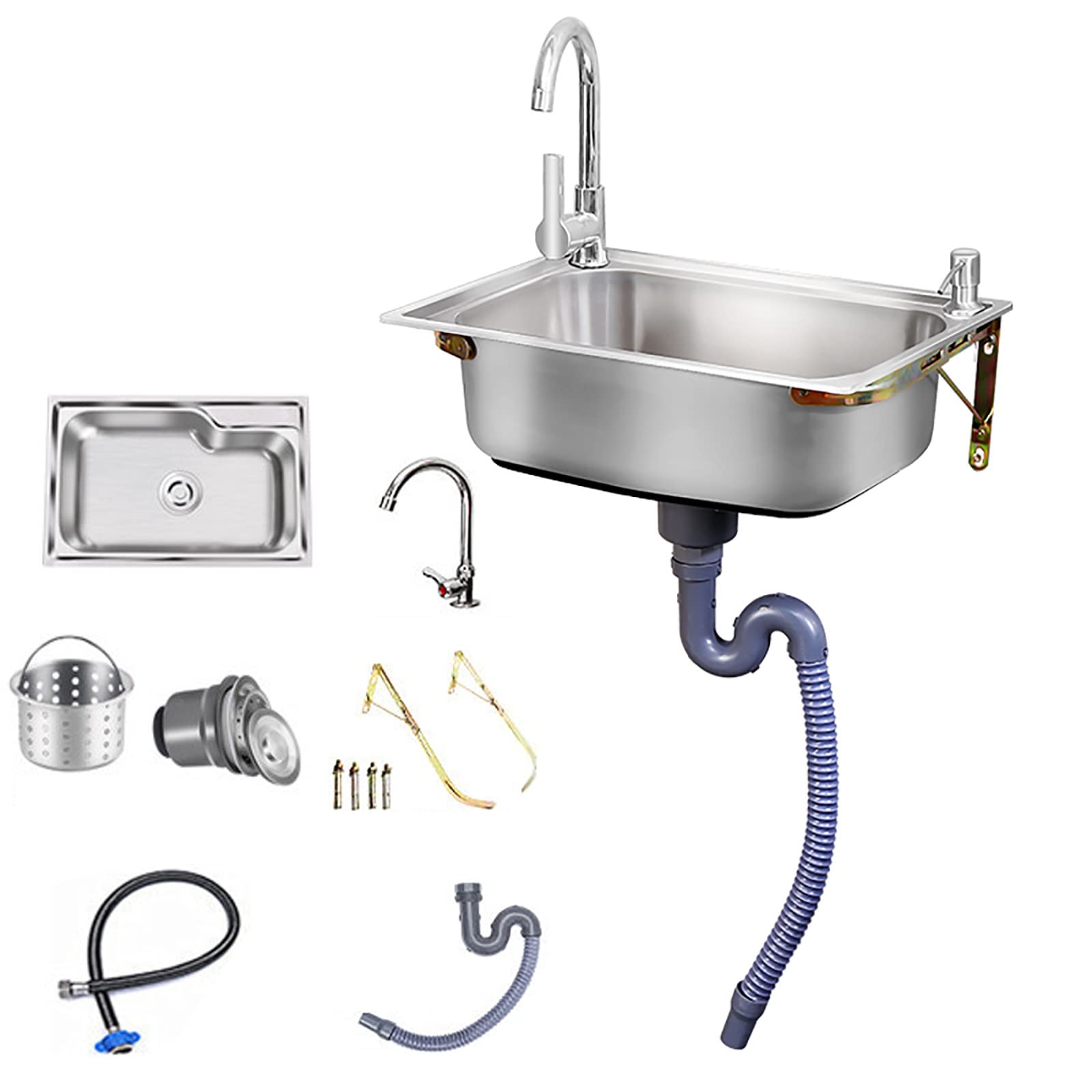 SDdPulse Wall Mounted Utility Sink with Strainer Basket Commercial Grade for Laundry Backyard Garage and Camping,Onecolor-68x44cm(26.8x17.3in)
