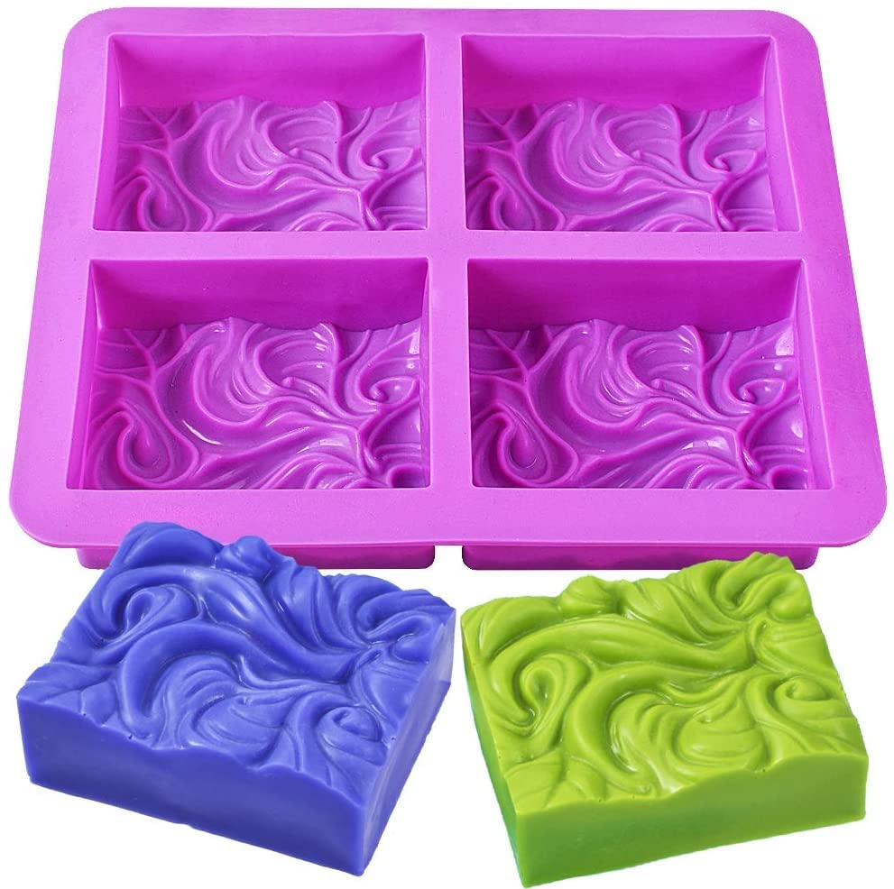 First Try Soaps Molds | Silicone Square Shape Mould with Ocean Wave Pattern | Handmade Sharp Edges Soap Making Forms | 3D Moulds for Cake Chocolate Candy Ice Jelly Brownie Dessert - 4 Cavity-image-43