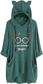 QI_LIANG Halloween Sweatshirt, Soft Blouses Womens College with Hood Long Sleeve Cute Thanksgivin Sweatshrit Fitted Chute Drawstring Polyester Hoody Blouse for Women