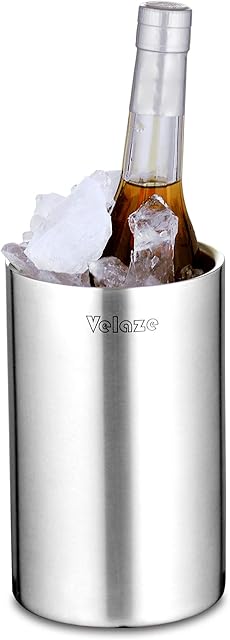 Velaze Ice Bucket, 1.5L Double Wall Bar Ice Bucket, Stainless Steel Double Wall Wine Cooler, Champagne Bucket for Home Bar, Champagne Beer Drinks Party Bar, Restaurant VLZ-IB01 Silver