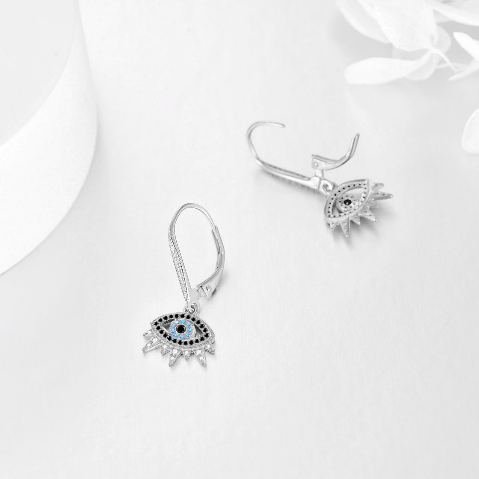 Pendientes de plata de ley con cierre de palanca de mal de ojo, aretes colgantes de ojo malvado, protección de amuleto, joyería de regalo para mujer, Plata de ley, Sin información