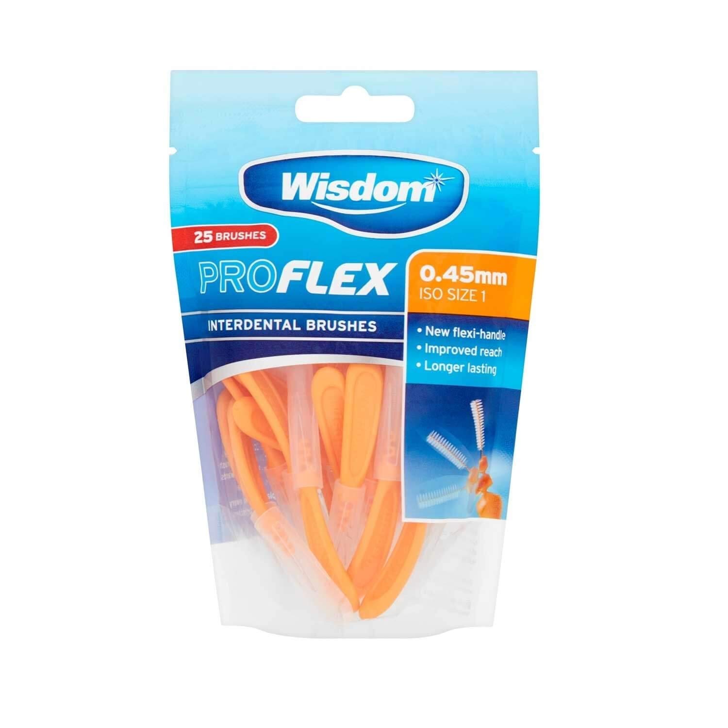 Wisdom Pro Flex Interdental Brushes 0.45mm Orange 25 Pack, 0.45 mm (Pack of 25)