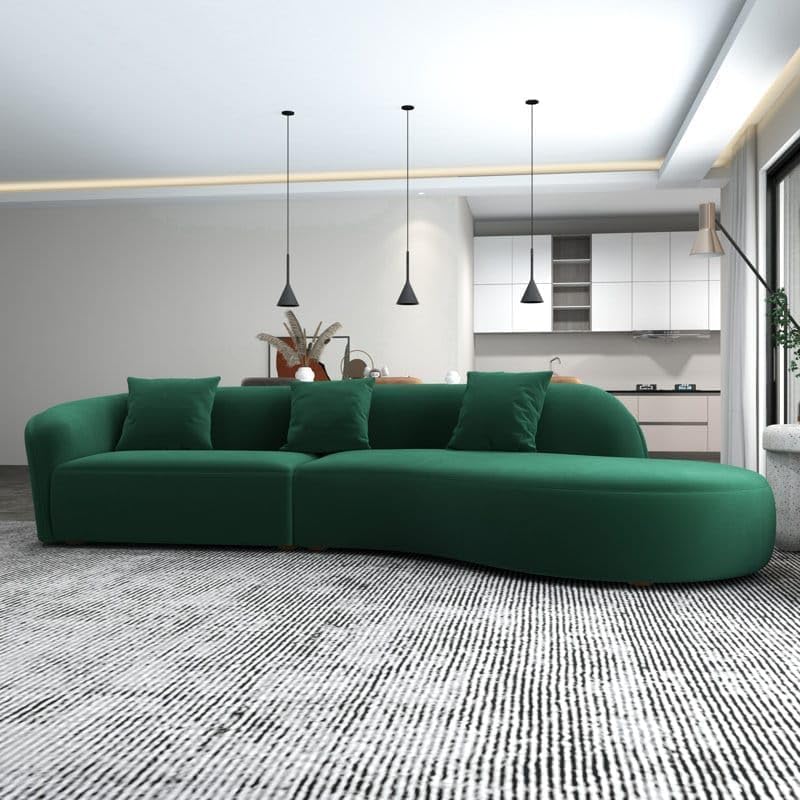 Image of 110.24 inch Modern Futuristic J- Style Curved Velvet Sofa, Sectional Sofa Round Arm with Soft Pillow for Living Room, Bedroom, Hallways (Green)
