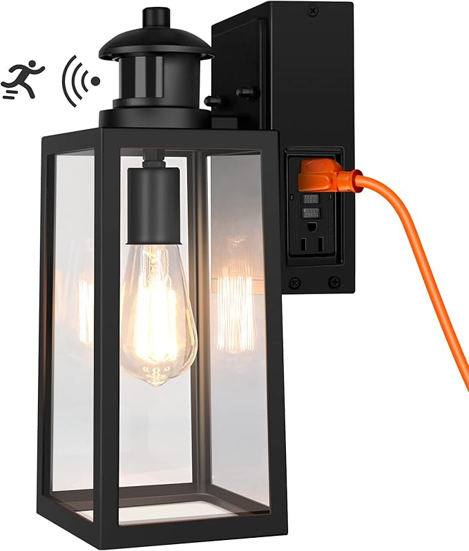 Dusk to Dawn Motion Sensor Outdoor Porch Lights with GFCI Outlet