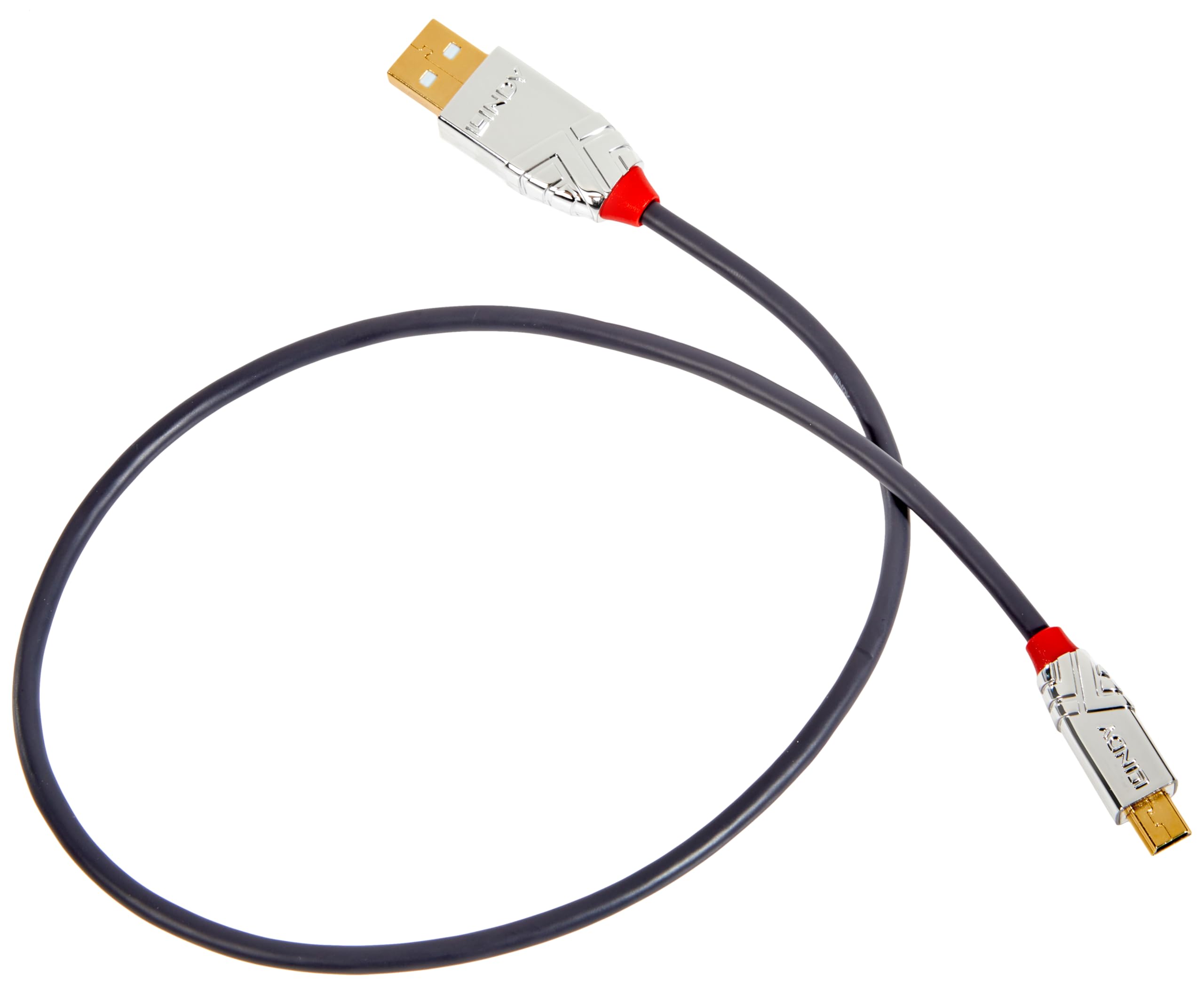 Lindy USB 2.0 Type A to Mini-B Cable, Cromo Line - Grey, 0.5m