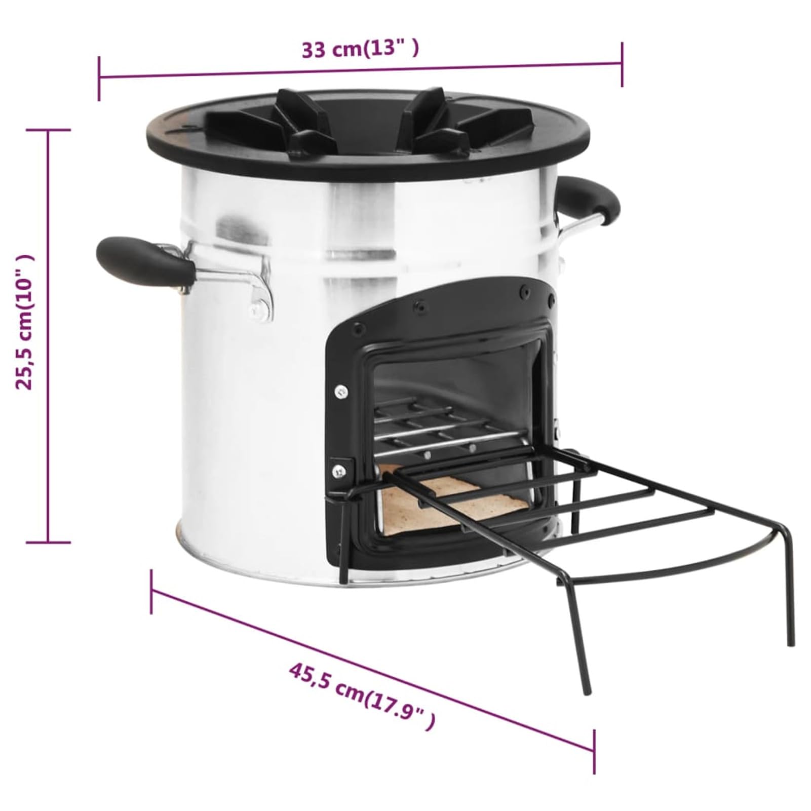 Stufa a Legna da Campeggio Argento 45,5x33x25,5 cm Acciaio Inox,Stufa a Legna compatta per Il Campeggio all'aperto e la Cottura di PIC-nic