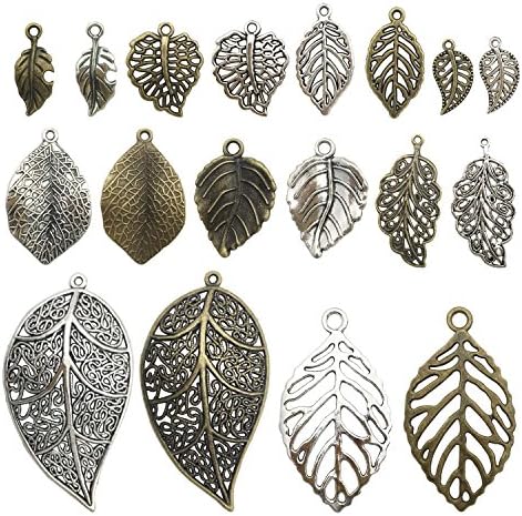 Tree Leaf Charms Collection, Mix Hollow Filigree Leaves Charm Metal Pendant Supplies Findings for Jewelry Making (HM91)