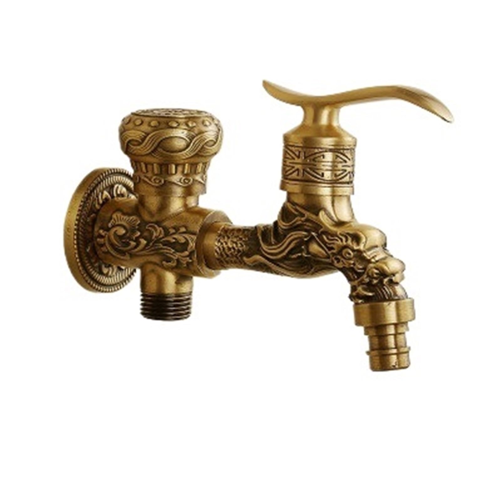 Outside Tap Brass Tap Faucet Garden Bibcocks Carved Washing Machine Outdoor Single Cold(Style P Tall)
