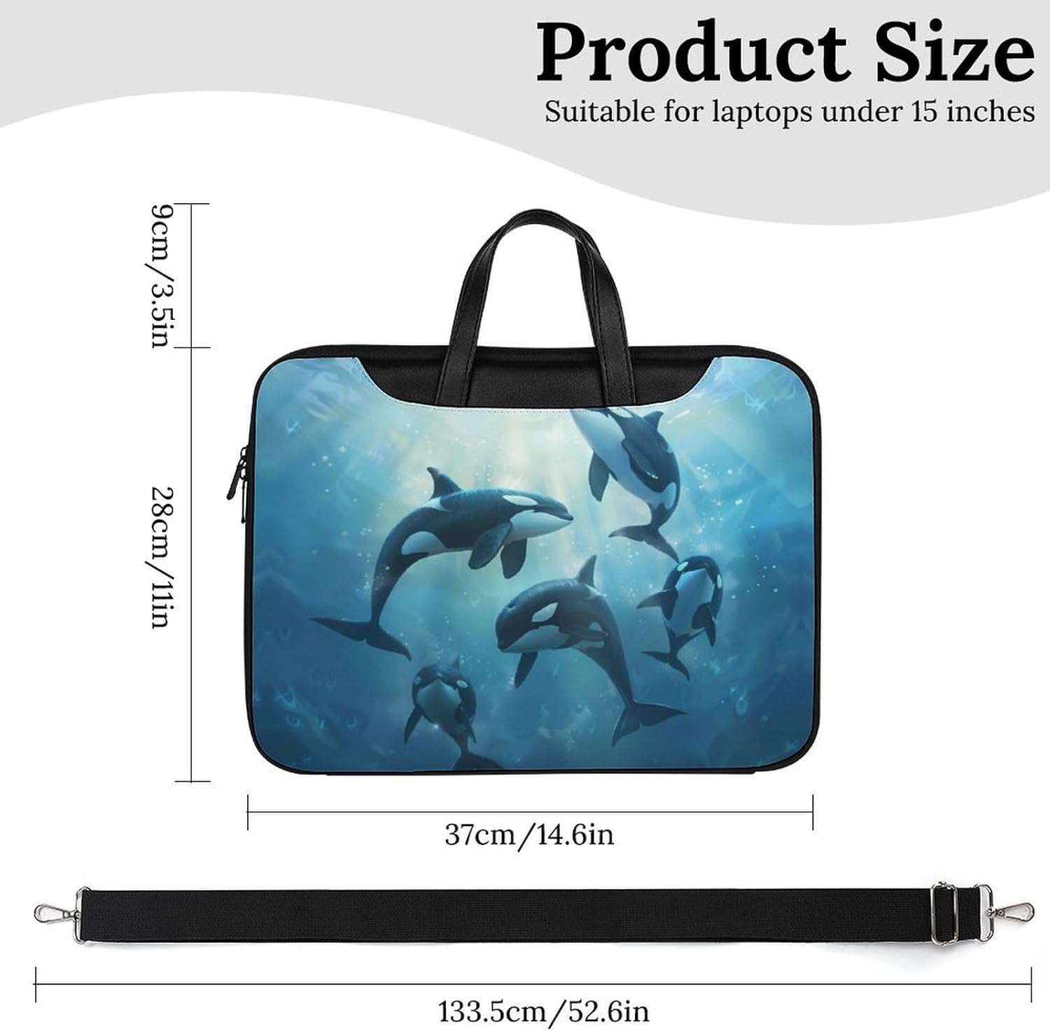 Orca Killer Whale Laptop Bag PU Leather Computer Tote Bag Carrying Case Messenger Bag with Handle