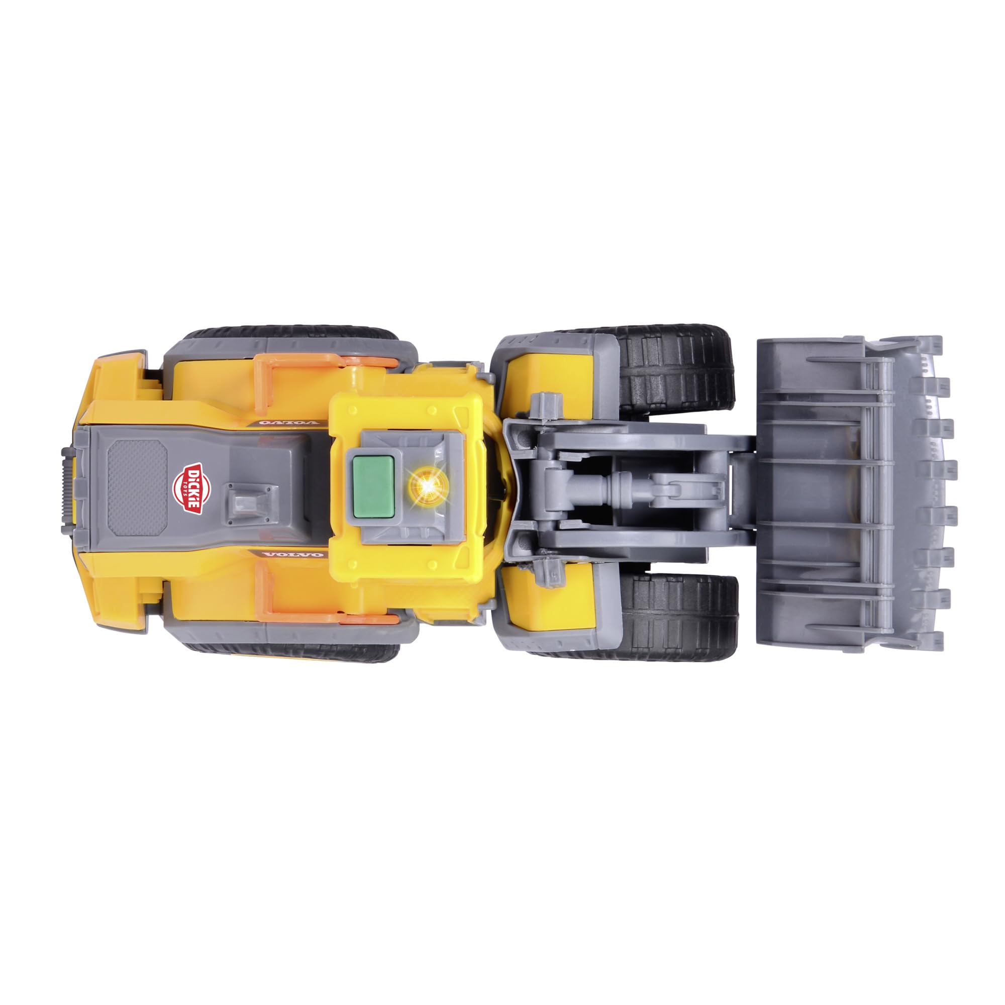 Dickie Toys 203723006 Volvo Ładowarka kołowa 23 cm z ogromną łopatą, światła i efekty dźwiękowe, zabawka na plac budowy dla chłopców i dziewcząt w wieku od 3 lat