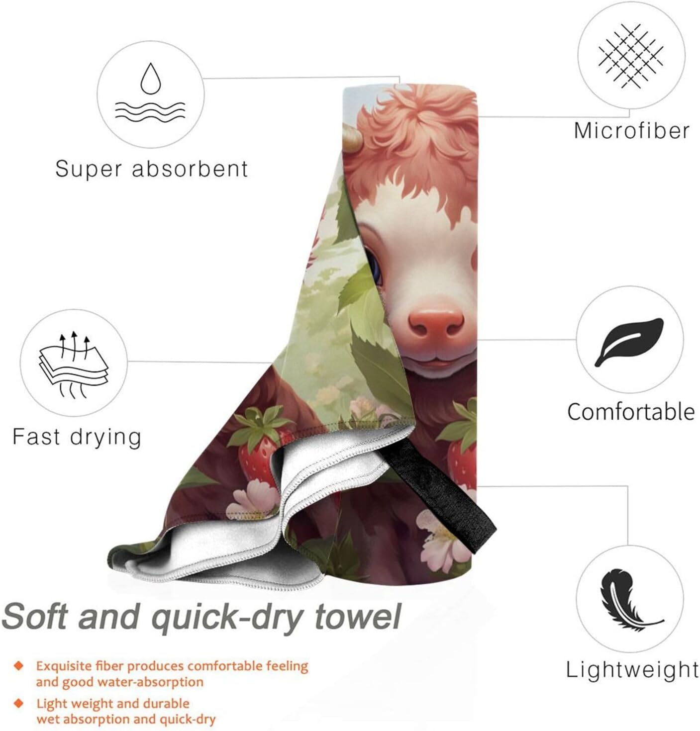 Horizontal Strawberry Cow Baby 27.5"x55" Printed Towel - Outdoor Hiking/Business Trip Gift - Multifunctional Bath Towel