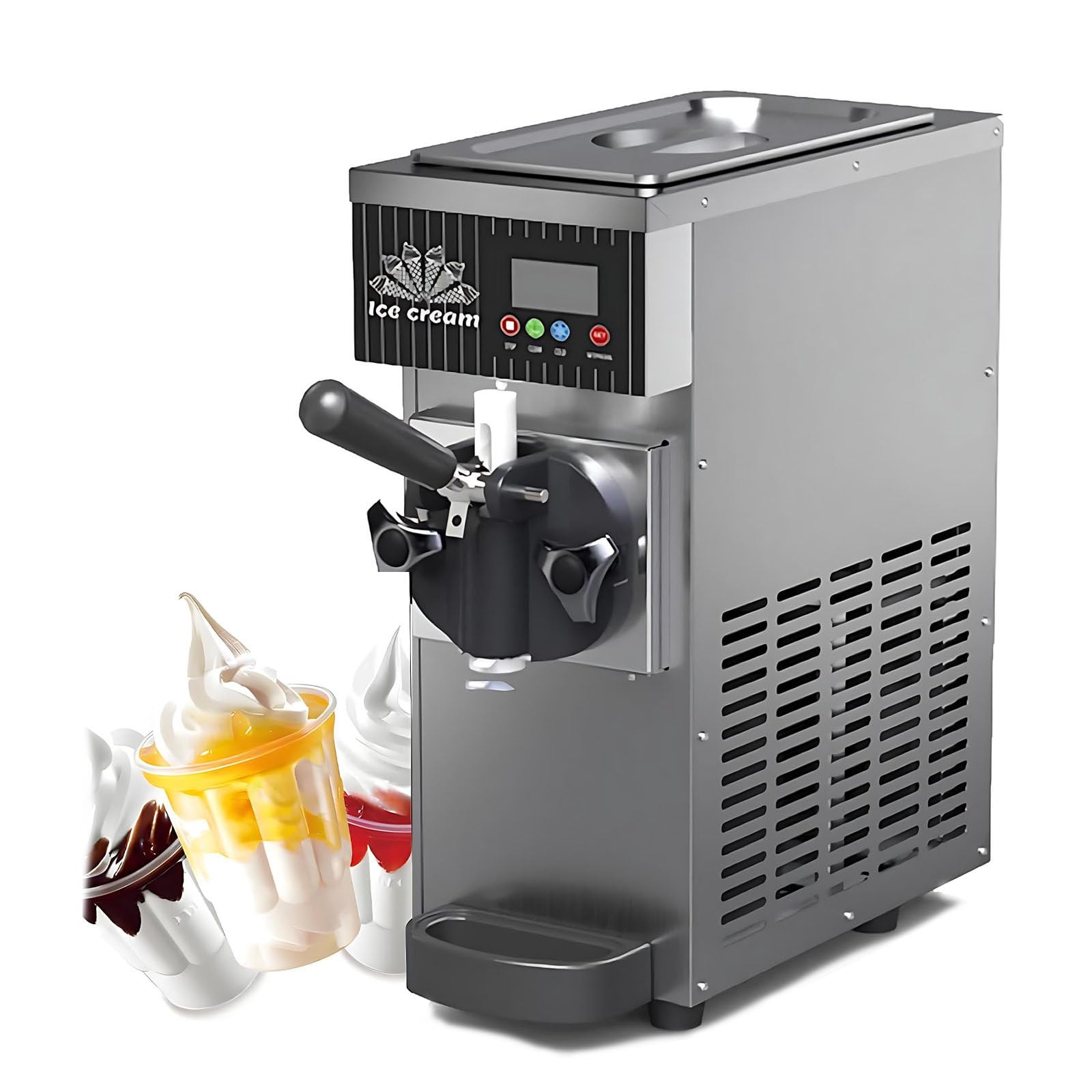 Machine à Glace à l'Italienne Professionnelle Mono-Parfum 4-5 Kg/h, 450 W, avec Écran, Facile à Utiliser et Haute Productivité pour la Vente à Domicile et Les Bars à Snacks Grey
