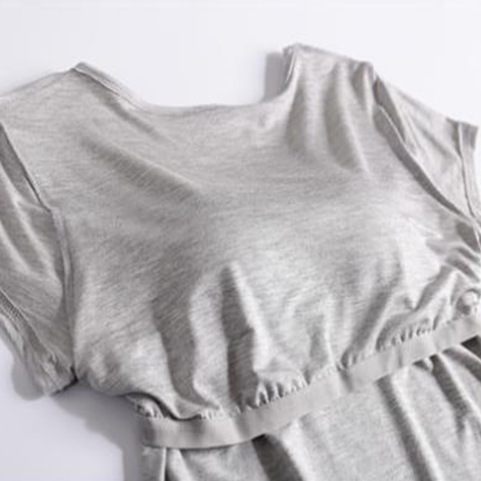 Womens Shirts with Built in Bra Short Sleeve Shirts Summer Casual Athletic Workout Yoga Shelf Bra Padded T Shirts Tops — view 6