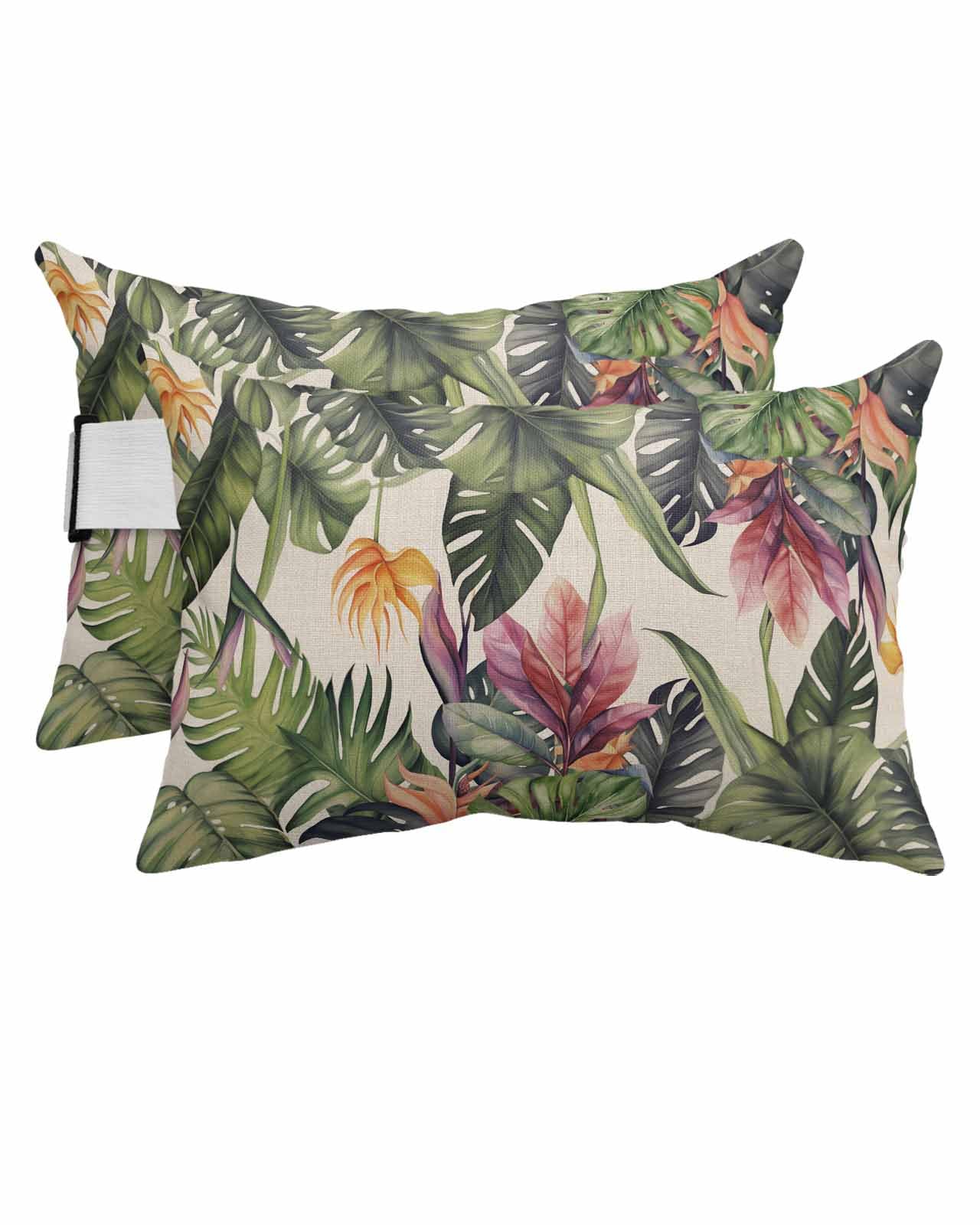 Tropical Outdoor Beach Chair Pillow Headrest for Chaise Lounge Chair, Recliner Head Pillow Waterproof Pillowcases with Elastic Band & Inserts 11x16(2 PCS) Summer Green Palm Tree Leaves Farmhouse