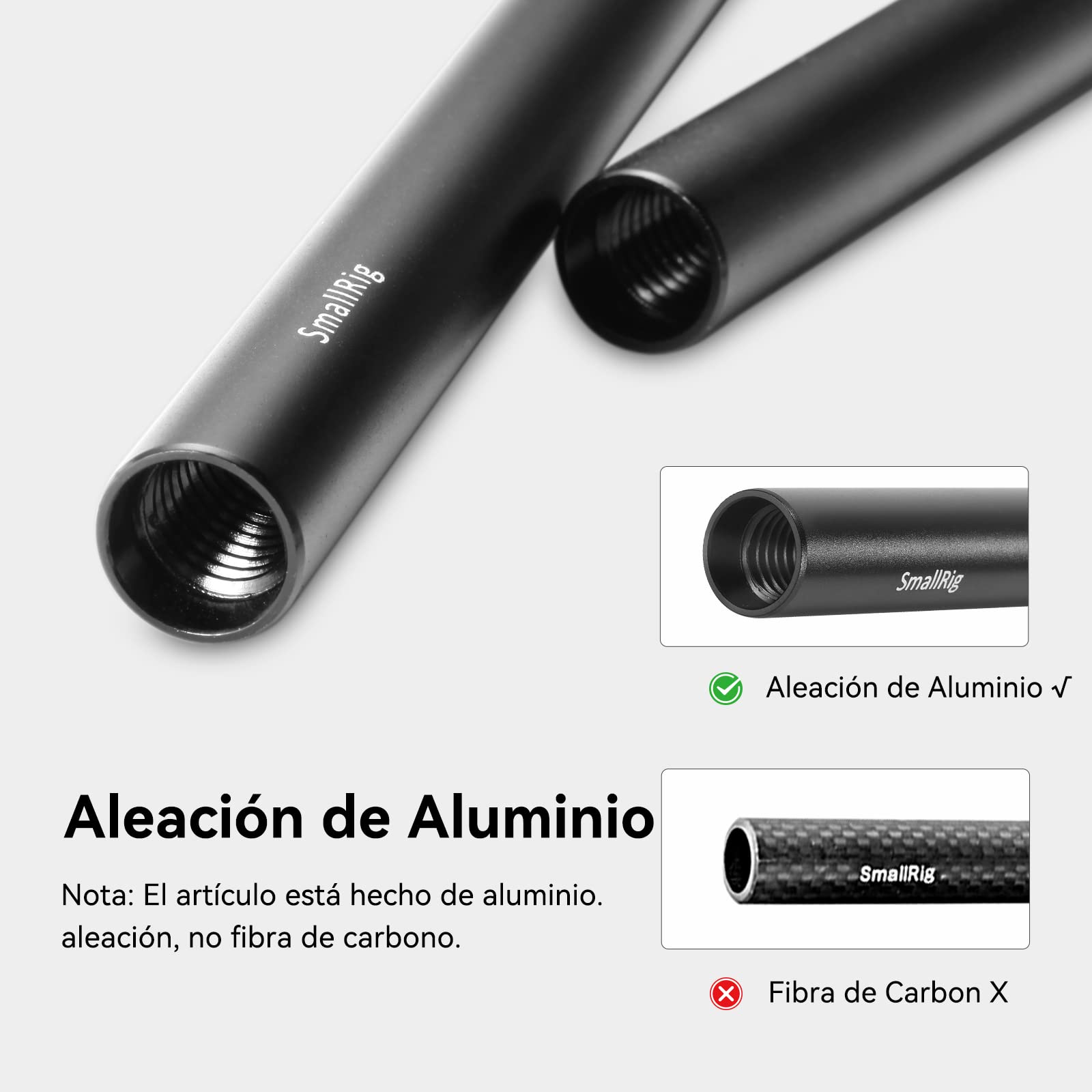 SMALLRIG Paquete de 15mm Rods, Barras de Aluminio(8 Pulgada y 12 Pulgada) y Rod Conectores -1659