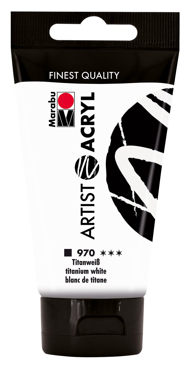 Marabu 12200003970 - Artist Acryl titanweiß 75 ml, feine Acrylfarbe in Künstlerqualität, auf Wasserbasis, pastose Konsistenz, hoch pigmentiert, sehr gute Brillanz und Deckkraft