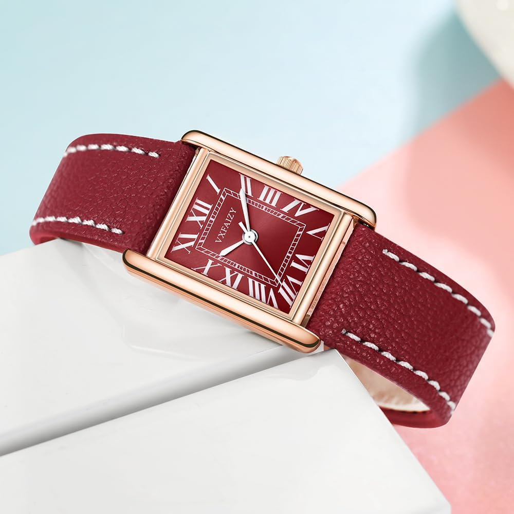 Rectangular Watch for Women with Vintage Roman Number and Leather Strap - Image 5