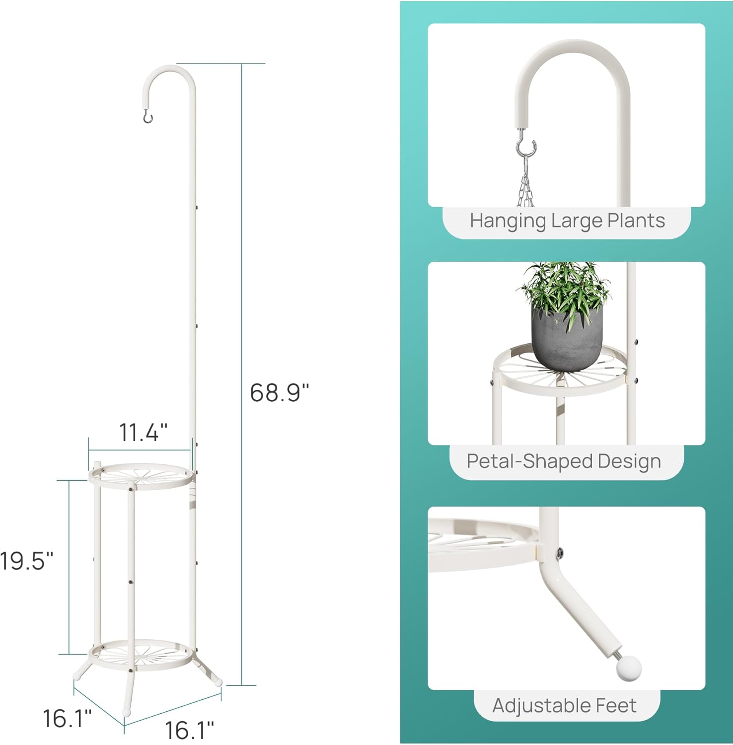 2-Tier Hanging Plant Stand, Heavy Duty Metal Planter Rack - Space Saving Indoor/Outdoor Shelves with 41" Hanging Space - Display Multiple Flower Pots, Tall Iron Plant Organizer for Living Room, Patio & Garden