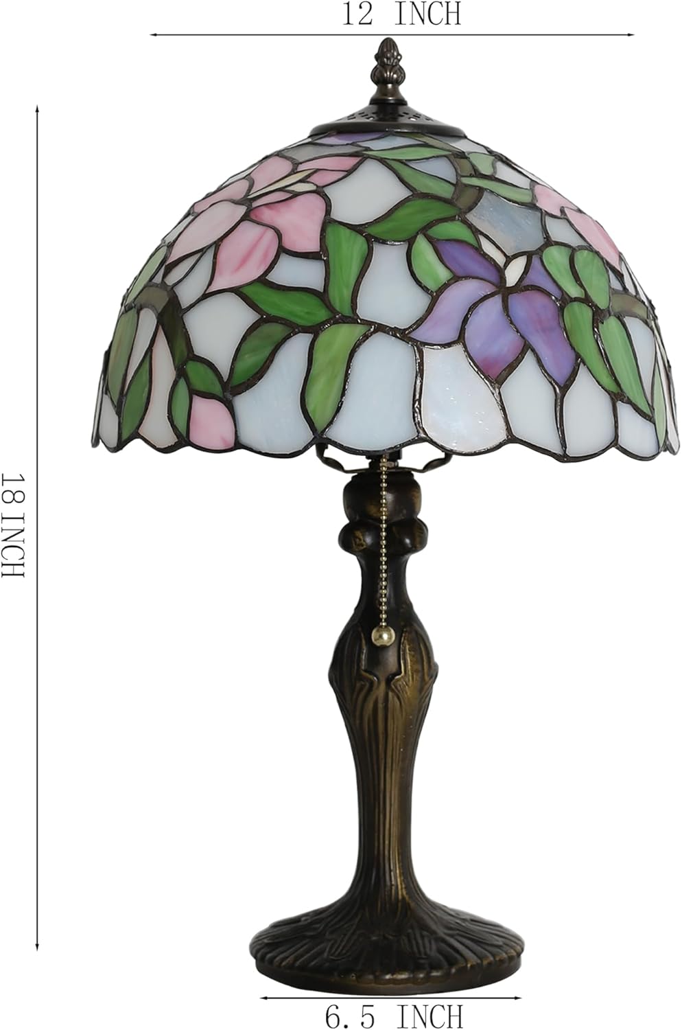 Tiffany Lamp Stained Glass Table Lamp Bedside Reading Lamp 12 x 19” Pink Flower Style Decorative Lamp for Desk Study Living Room Bedroom Office Decor Gift