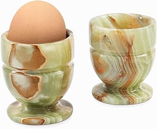 Green Marble Egg Cups Set of 2 2.5 Inch Handmade Boiled Egg Holder Egg Cup Stand Natural Stone Breakfast Holder Kitchen Dining Table Decor Accessory
