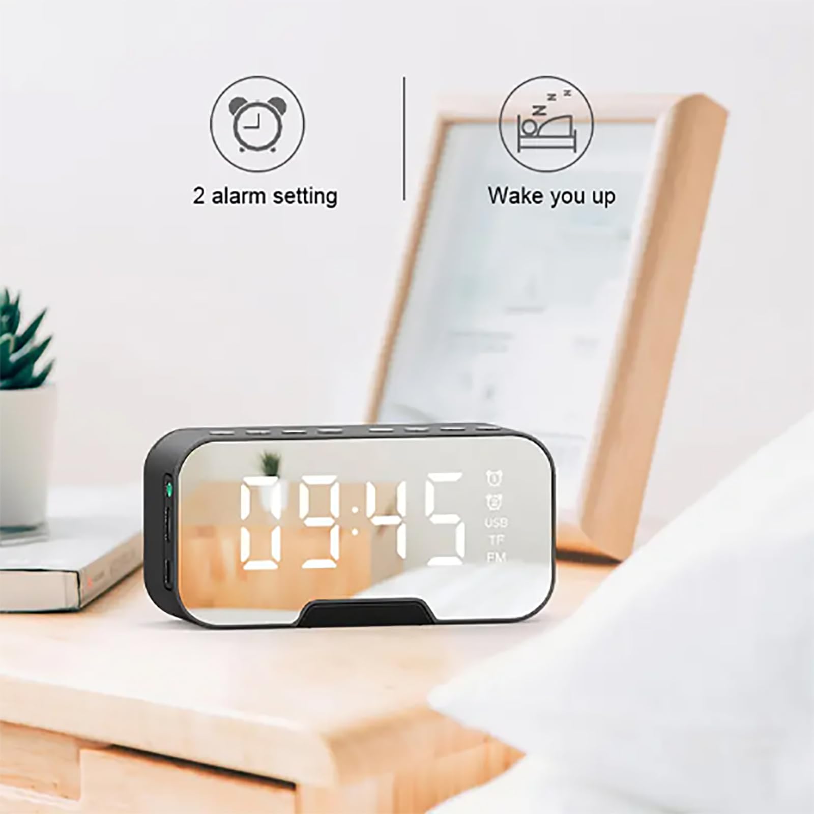Réveil avec thermomètre et haut-parleur Bluetooth, double mode alarme, batterie longue durée, fonctionnement facile pour chambre à coucher et dortoir, gradation troisième vitesse