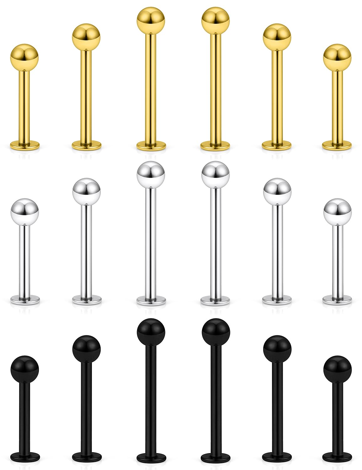 20G 16G 14G 12G Lip Labret Medusa Monroe Rings Studs Surgical Steel Tragus Helix Cartilage Earring Stud Rings Piercing Jewelry Bar Length 8mm 10mm 12mm Mix Color 18PCS