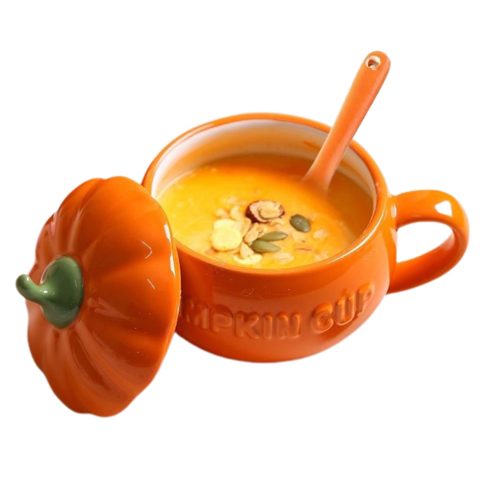 Zankie Tazza a Forma di Zucca - Tazze di Halloween in Ceramica a Forma di Zucca con Coperchio,Tazza da caffè Autunnale con Decorazioni Autunnali, Tazza da caffè di Halloween per Cappuccino, Latte
