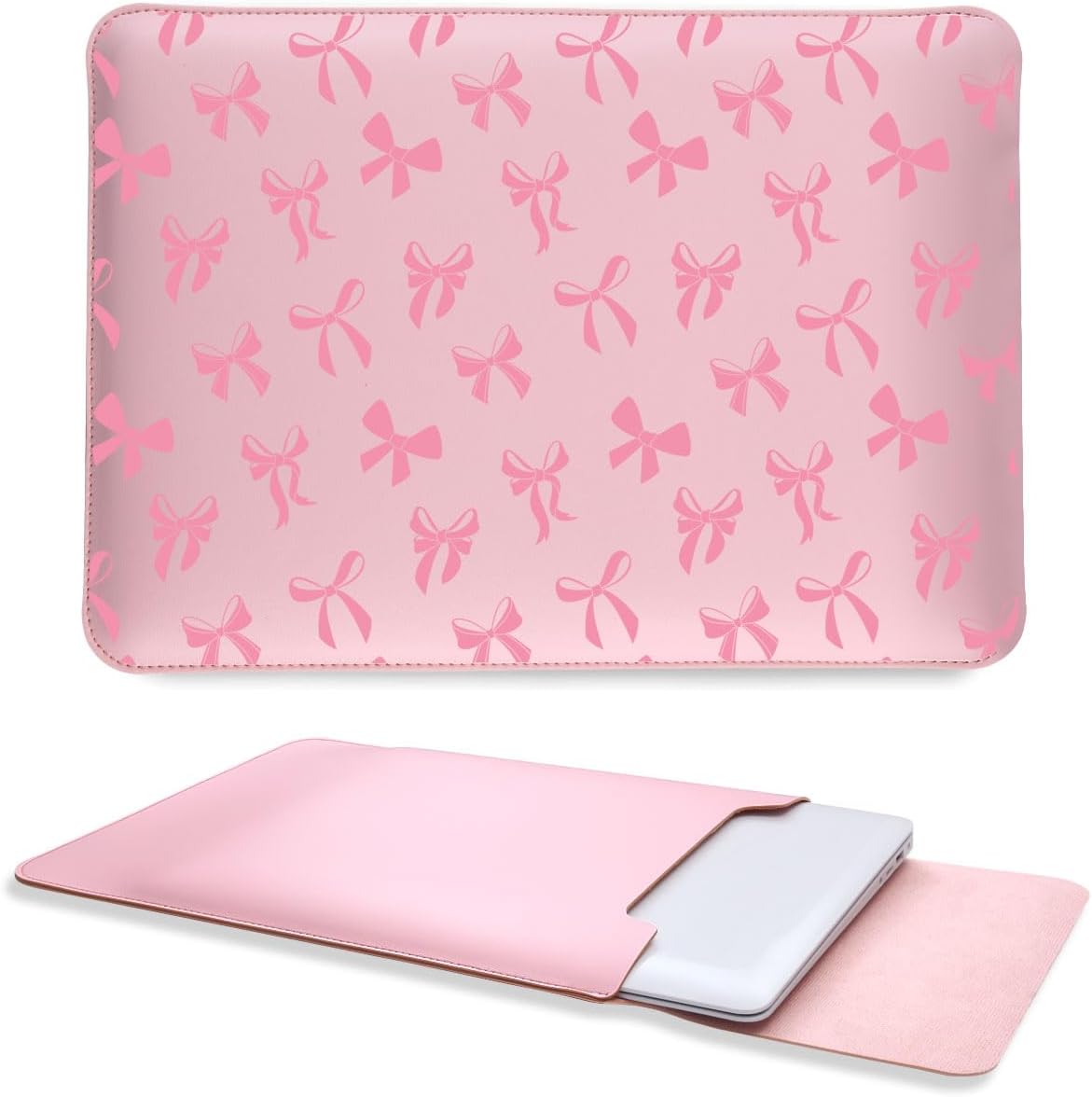 Cute Kawaii Pink Bow Laptop Sleeves 16 Inch, Pink Faux Leather Cover Case for Women Girls, Compatible with MacBook Pro 16" 2019-2024/MacBook Pro 15"/MacBook Air 15"