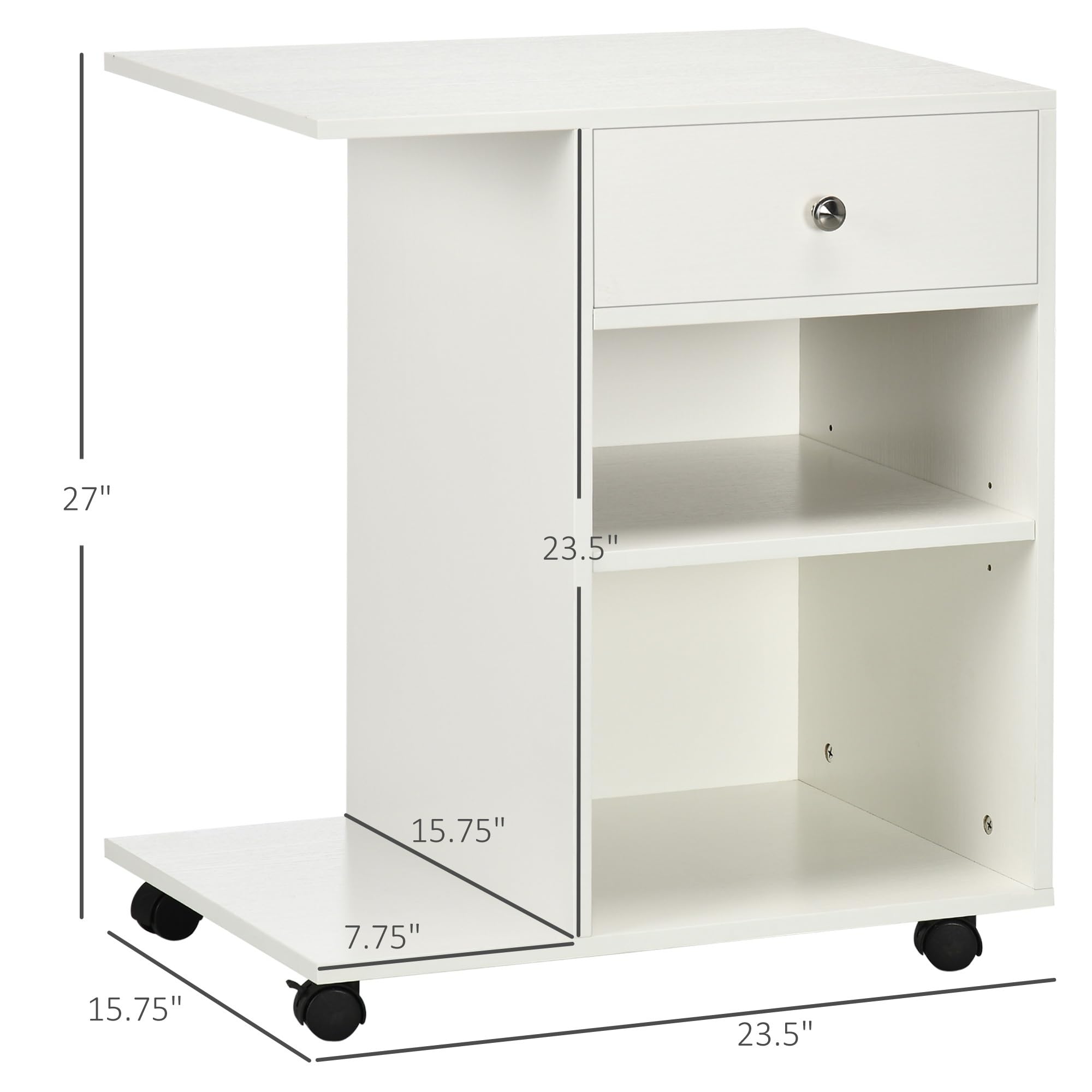 Supporto per Stampante Mobile, Carrello Portadocumenti con Ruote, Ripiano Regolabile, Cassetto E Supporto per CPU
