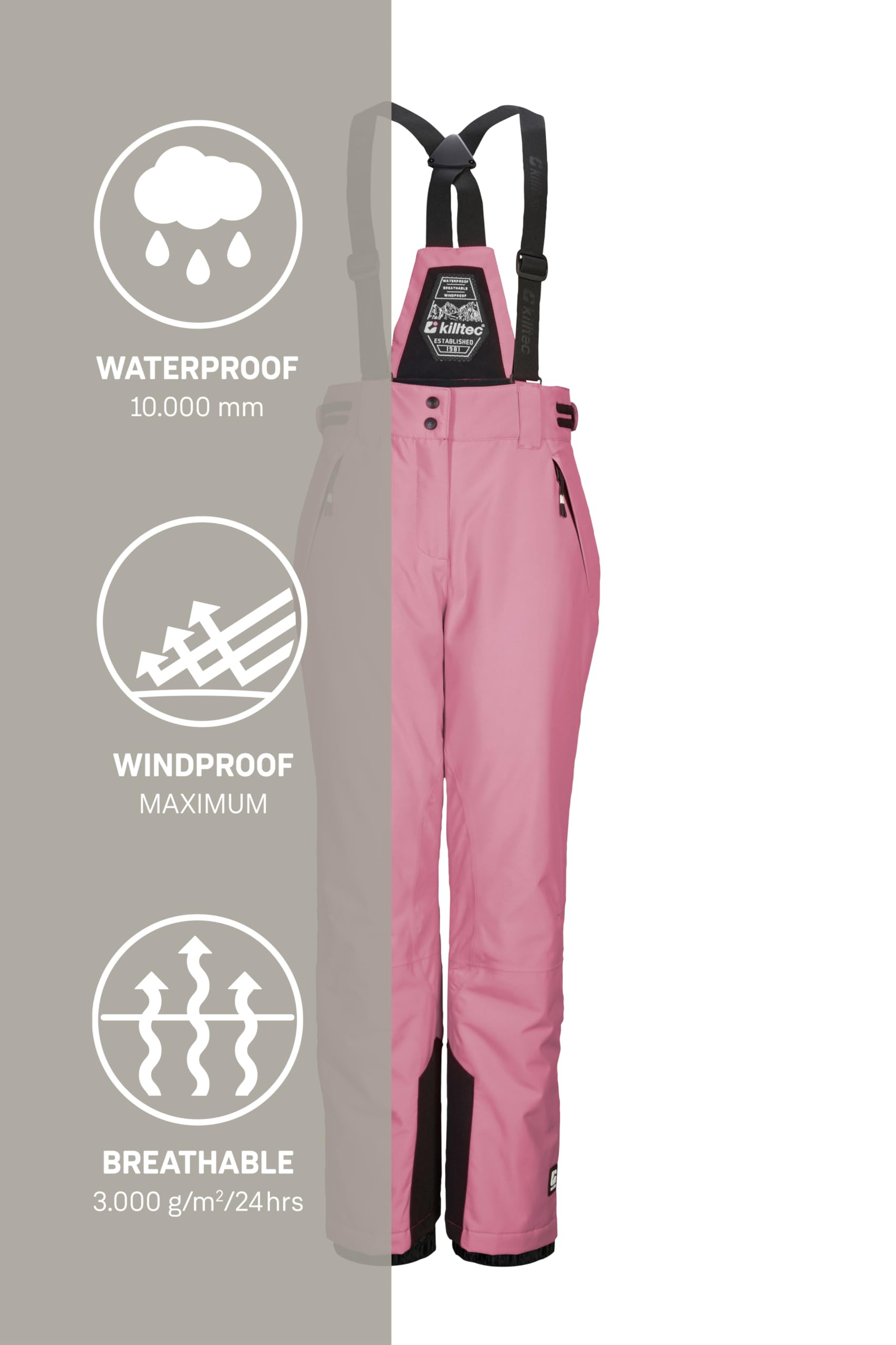Killtec Ksw 213 Grls Ski Pnts - Pantalones de esquí/Pantalones funcionales con Peto Desmontable, protección de los Bordes y protección contra la Nieve Niñas