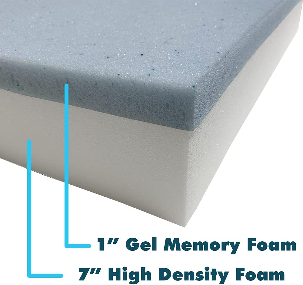Foamma 8" x 18" x 22" Cooling Gel-Infused Memory Foam Cushion, High Density Foam Base, Medium Firm, Seat Replacement, Padding, Chair Cushion Square Foam, Dining Chairs, Wheelchair Cushion Replacement