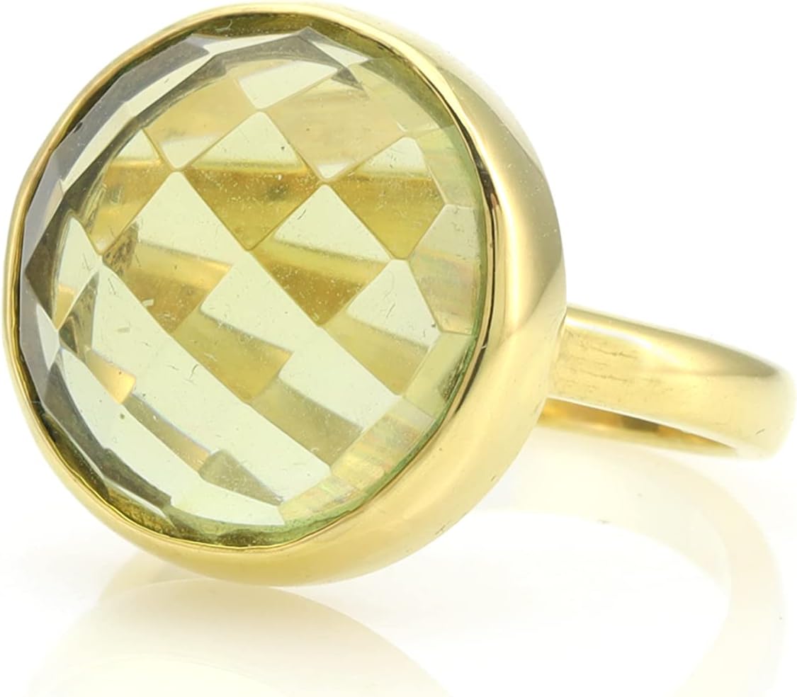 Lemon Quartz Raw Faceted Ring - Shiny Yellow Statement Look in Gold with Engraving Option - Valentine's Day Jewelry for Her