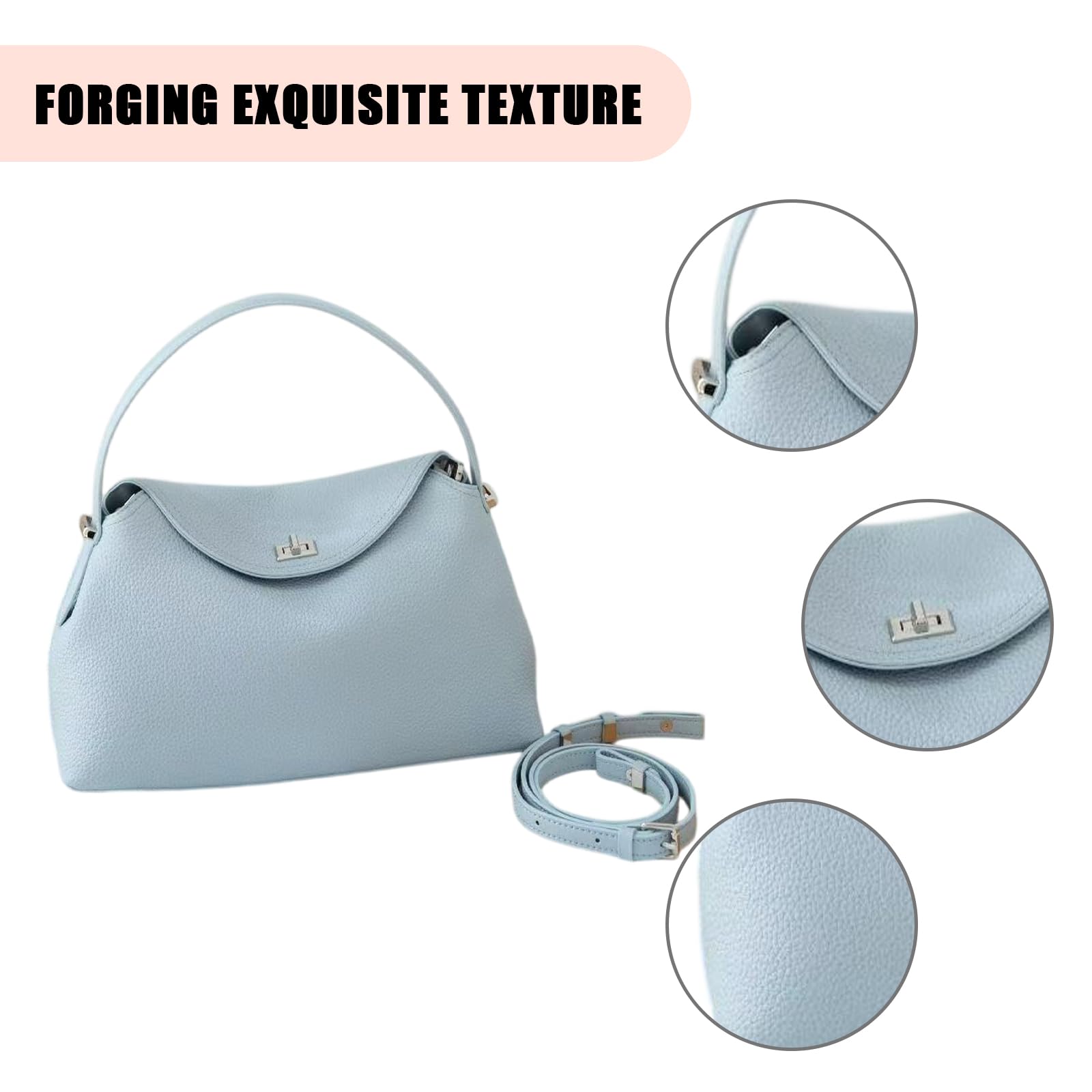 Borsa a mano da donna in pelle di vacchetta | Borsa sottobraccio di grande capacità con manico superiore e chiusura in metallo per viaggi, shopping, lavoro, appuntamenti