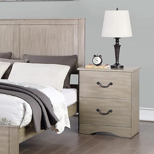 Miniatura 7 de Poundex Mesita de noche de 2 cajones con herrajes metálicos en cereza