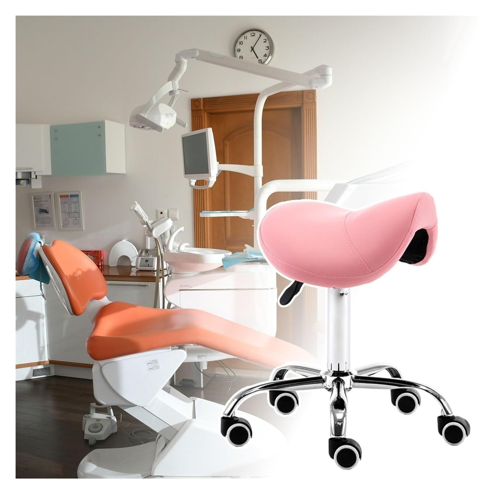 METTEOR Saddle Chair,Dental Hygienist Stool with Wheels, Professional Salon Liftable Drafting Chair for Tattooist Stylist Esthetician (Light Pink One Size)