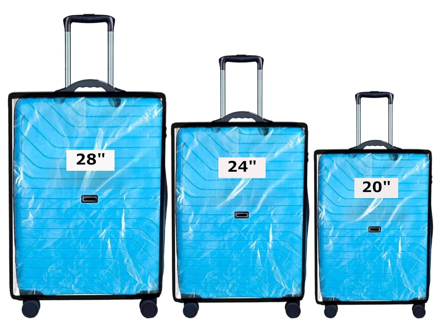 Combo Pack of 3 Zippered Clear PVC Suitcase Covers Protectors,Waterproof Dustproof Suitcase Covers Case for Wheeled Luggage Trolley Protective Covers (28 inch, 24 inch, 20 Inch)