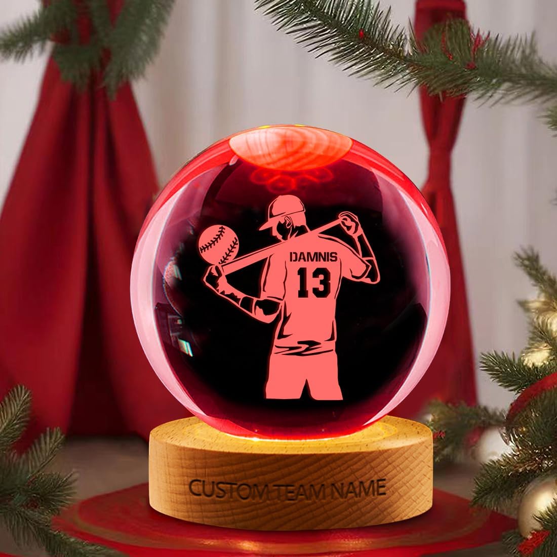 Personalized Baseball Name Crystal Night Light Custom Baseball Neon Led Sign Room Decor Baseball Lamp Sports Bedside Desk Lamp Gifts for Baseball Player Baseball Lover Baseball Fan (Style 6)